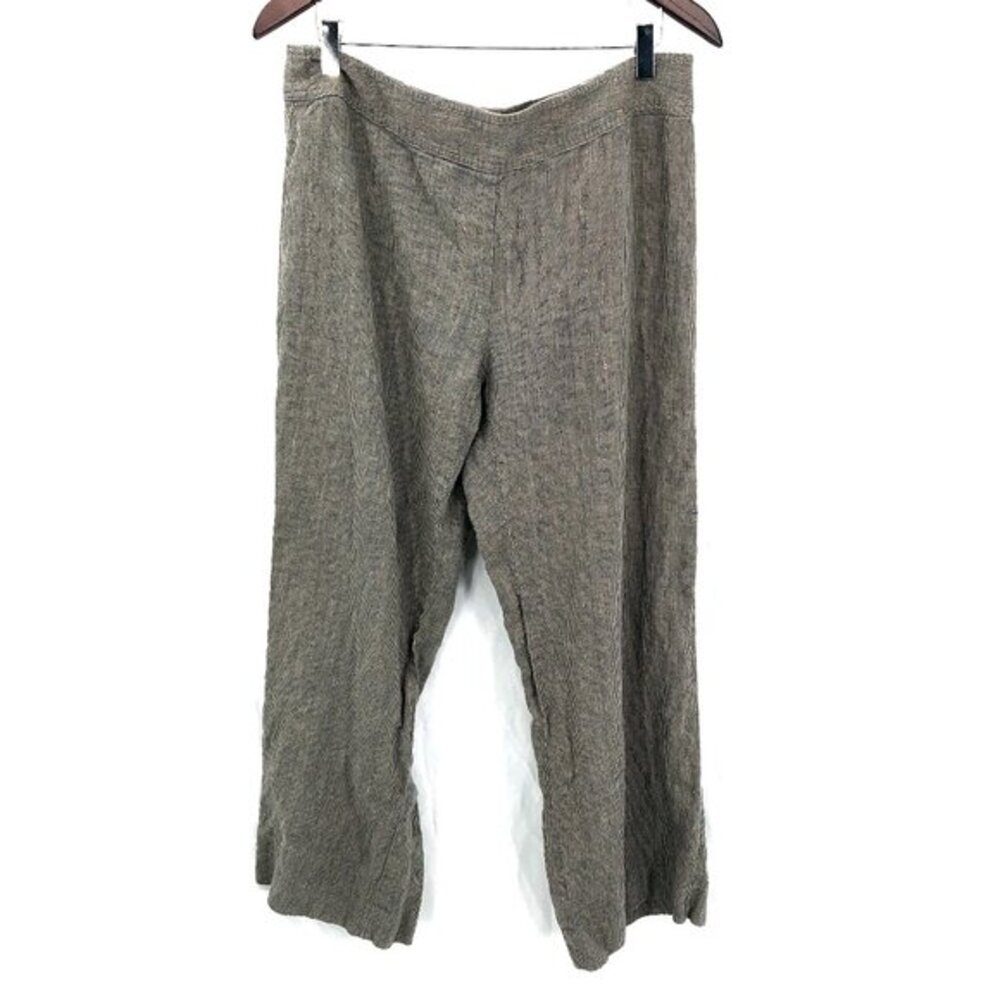 CAbi flat front straight leg linen trouser pants pinstripe lagenlook wide leg 12